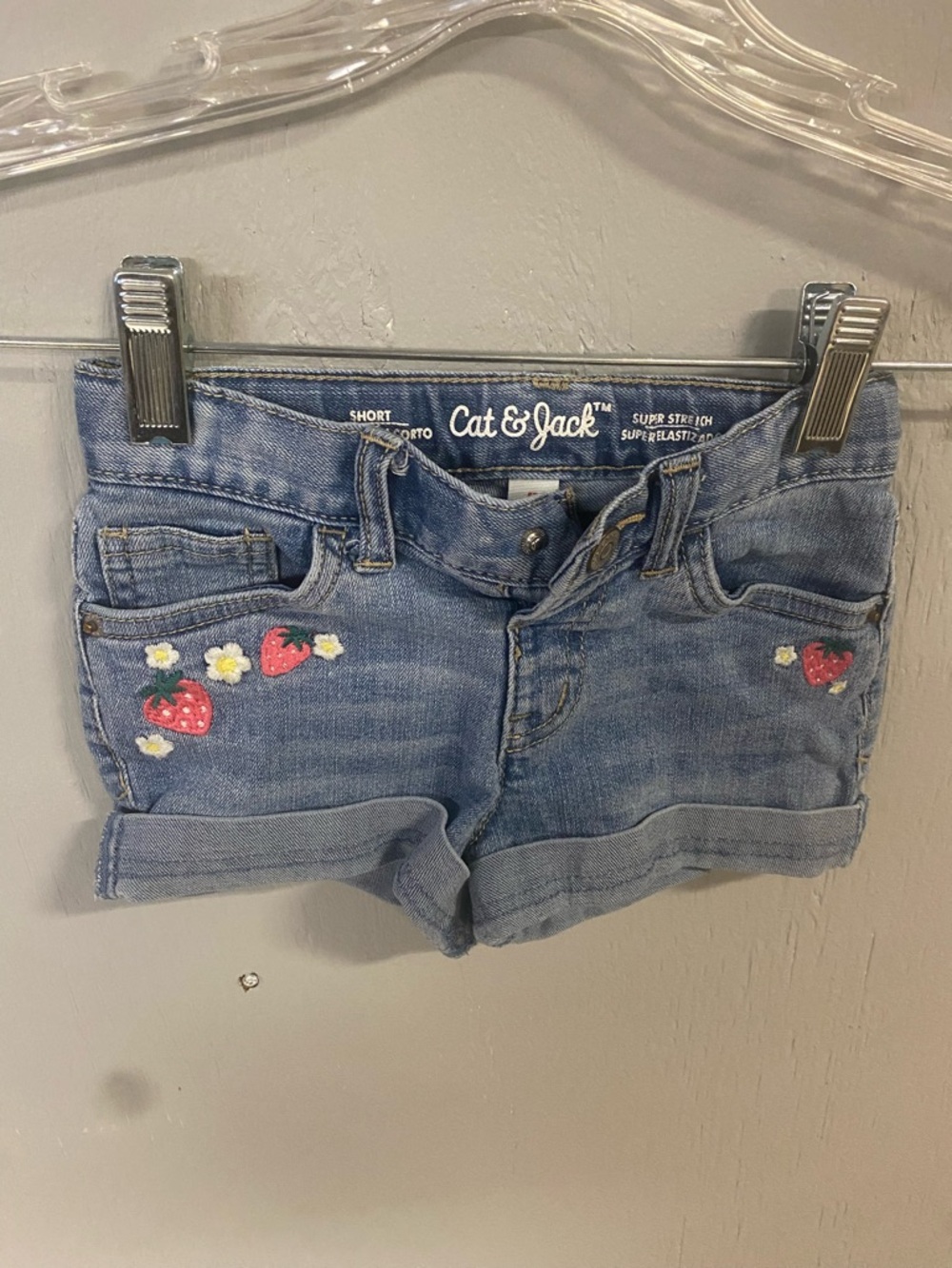 Cat & Jack Blue Denim Kids Shorts with Strawberry Embroidery